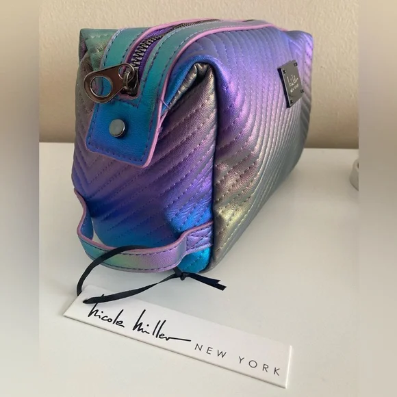NWT Nicole Miller New York Iridescent Makeup Bag Pouch Bag Purple Blue Green - Picture 2 of 7